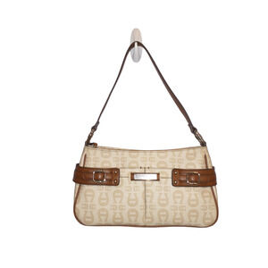 Etienne Aigner Brown Cream Neutral Small Shoulder Handbag Designer Classic